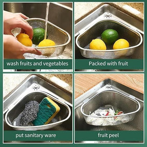 SB Kitchen Sink Drain Basket Triangle Shape Stainless Steel