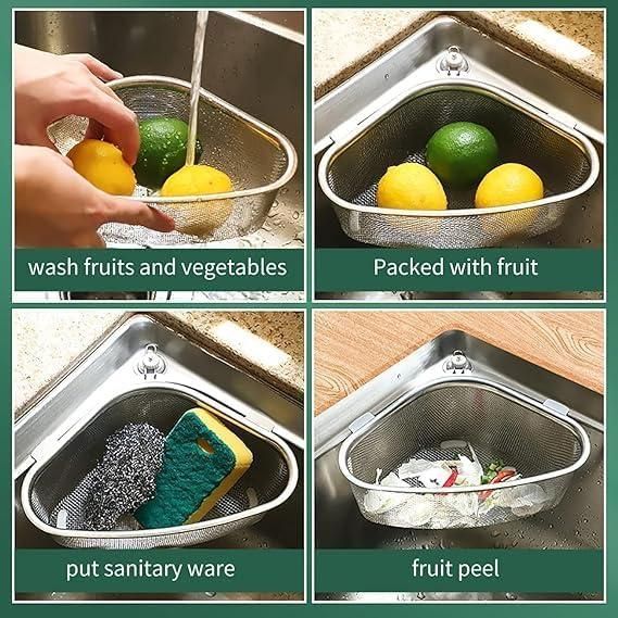 SB Kitchen Sink Drain Basket Triangle Shape Stainless Steel