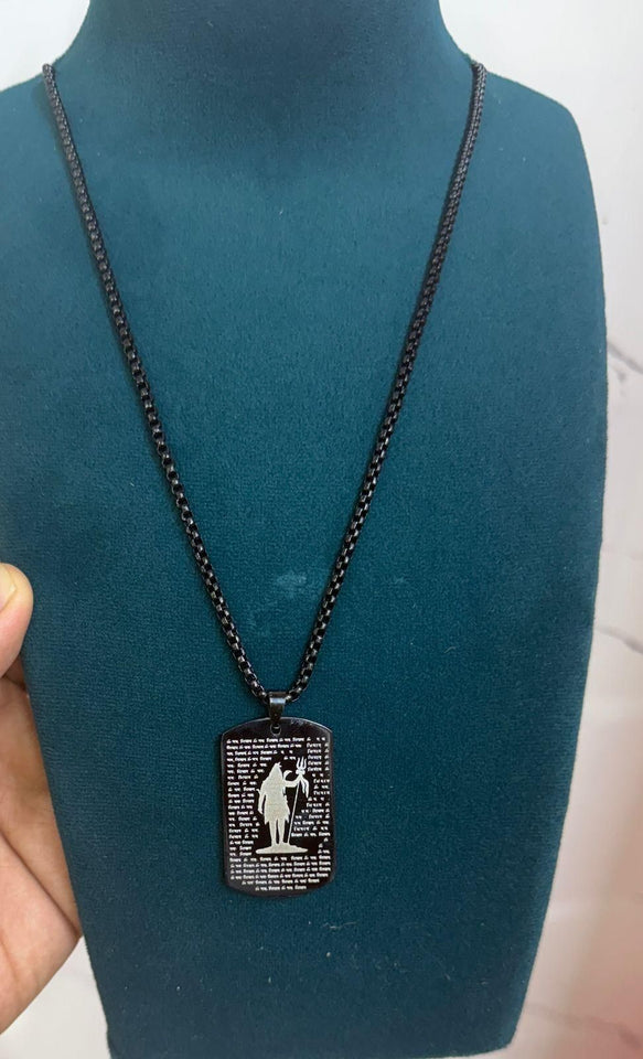 SB 108 Om Namah Shivay MicroCarved Tag Pendent with Chain